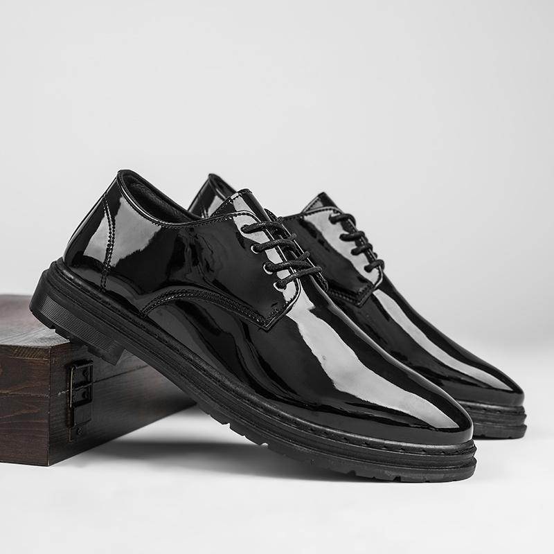 男鞋男士商务皮鞋潮流韩版国产国潮亮皮小皮鞋时尚黑色皮鞋