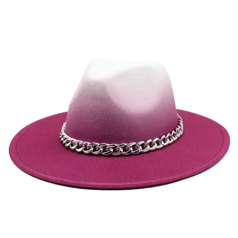 欧美新款拼色渐变色爵士帽女羊毛呢礼帽男女士帽子户外遮阳毛呢帽