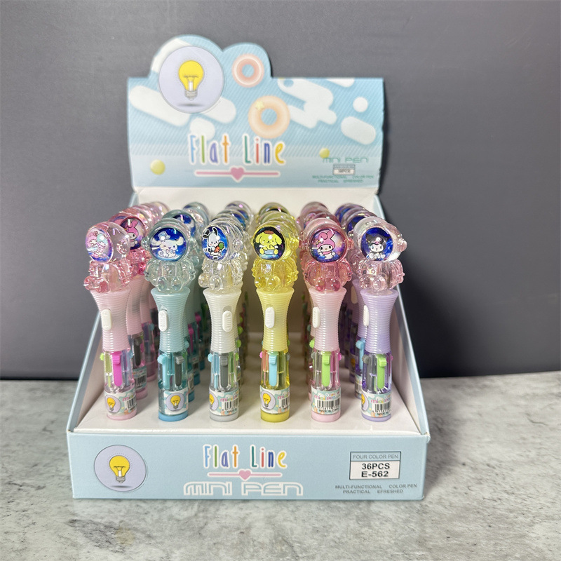 外贸水晶宇航员三丽鸥带灯迷你四色圆珠笔库洛米灯笔4色手账笔批
