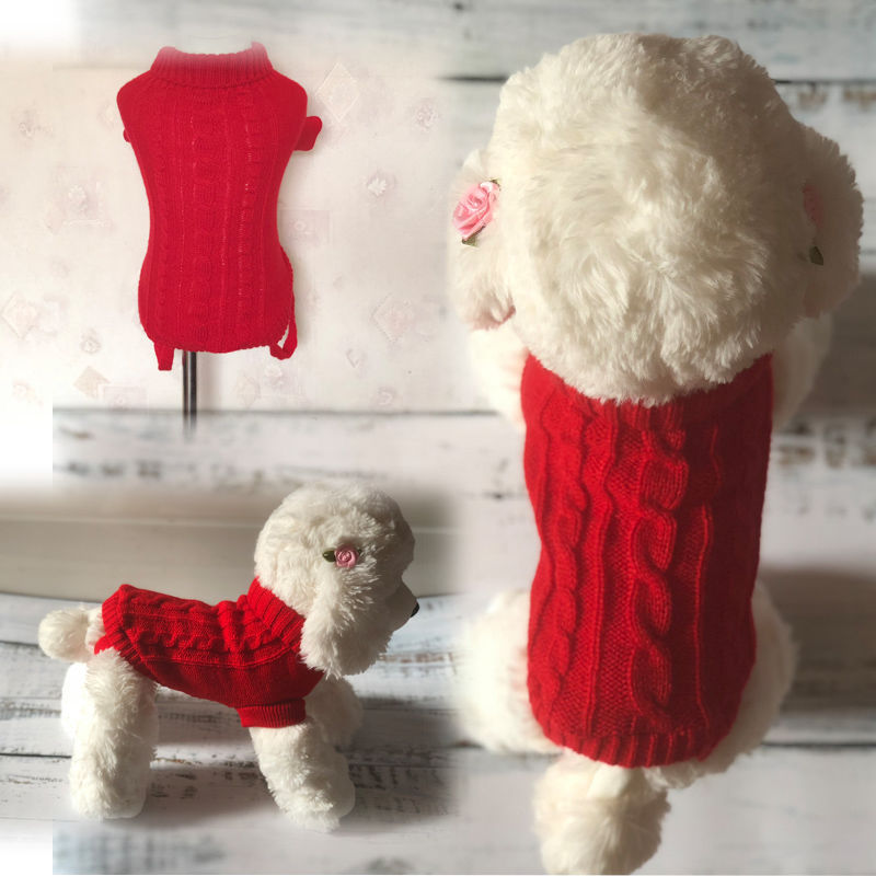 超小体狗狗衣服秋冬款四脚泰迪狗宠物幼犬比熊小型犬编织红色毛衣