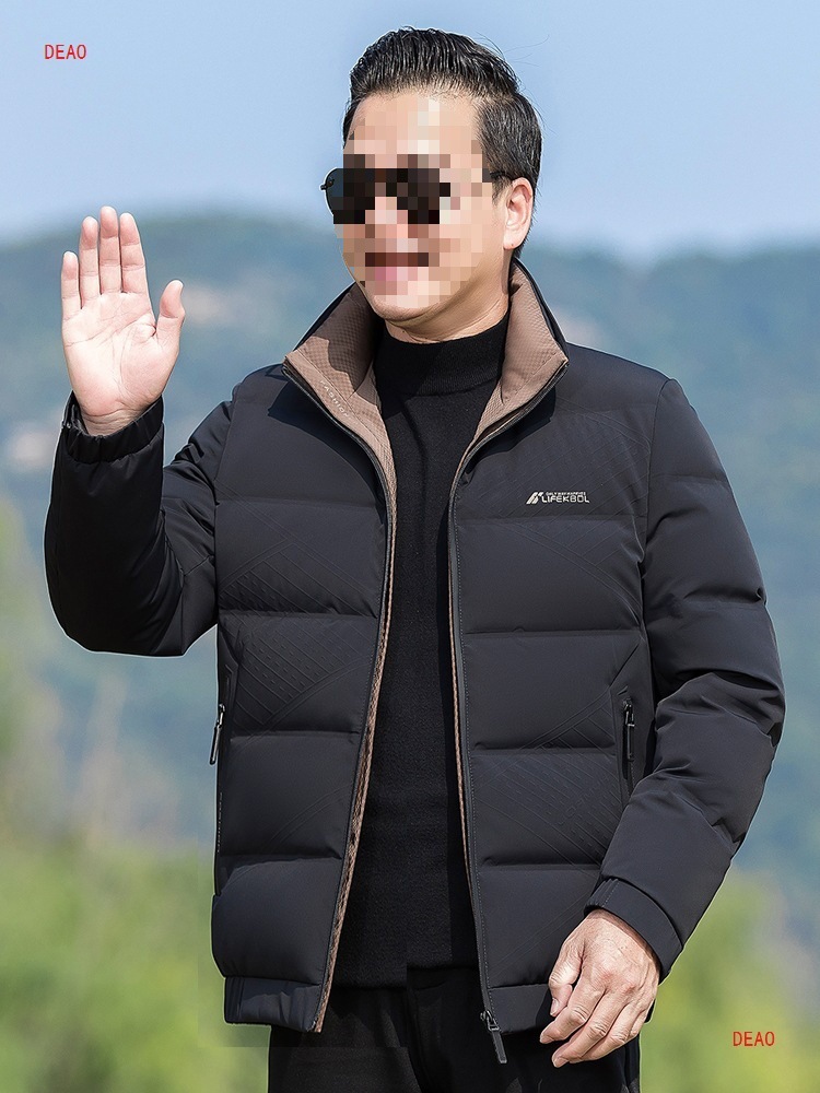 爸爸羽绒服冬季加厚保暖中年男士40岁休闲短款立领中老年冬装外套