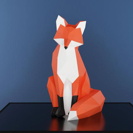 欧美创意3d纸模diy材料包 立体狐狸摆件fox雕塑手工制作纸模材料