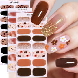 正祥半固化凝胶指甲贴防水欧美跨境法式UV美甲贴爆闪葱粉冰透nail