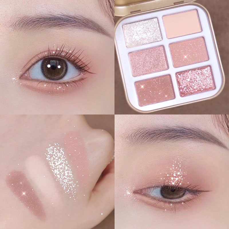 Dikalu Iron Box Six Color Eyeshadow White Peach Milk Tea Color Sequins Pure Desire Fake Plain Face Daydream Small Gold Box Eye Shadow Plate