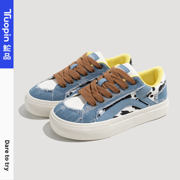 鮀品复古奶牛鞋小众原创夏季休闲百搭小白鞋女牛仔蓝板鞋 tp1137w