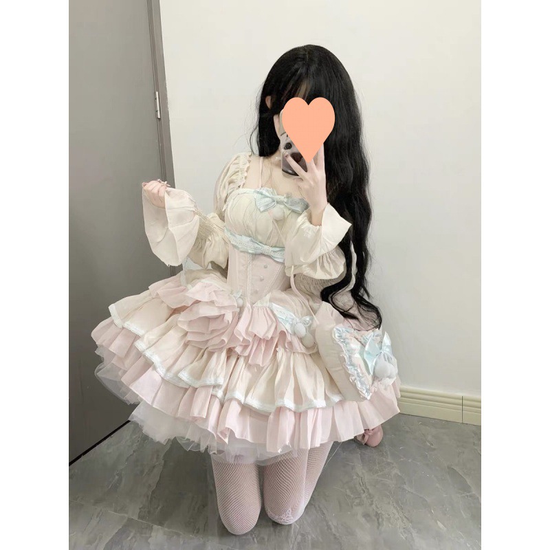 甜美减龄洛丽塔公主裙重工少女感蝴蝶结撞色拼接收腰洋气蓬蓬裙女