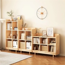 实木书架落地置物架靠墙简易柜子储物柜学生家用收纳柜简约小书柜