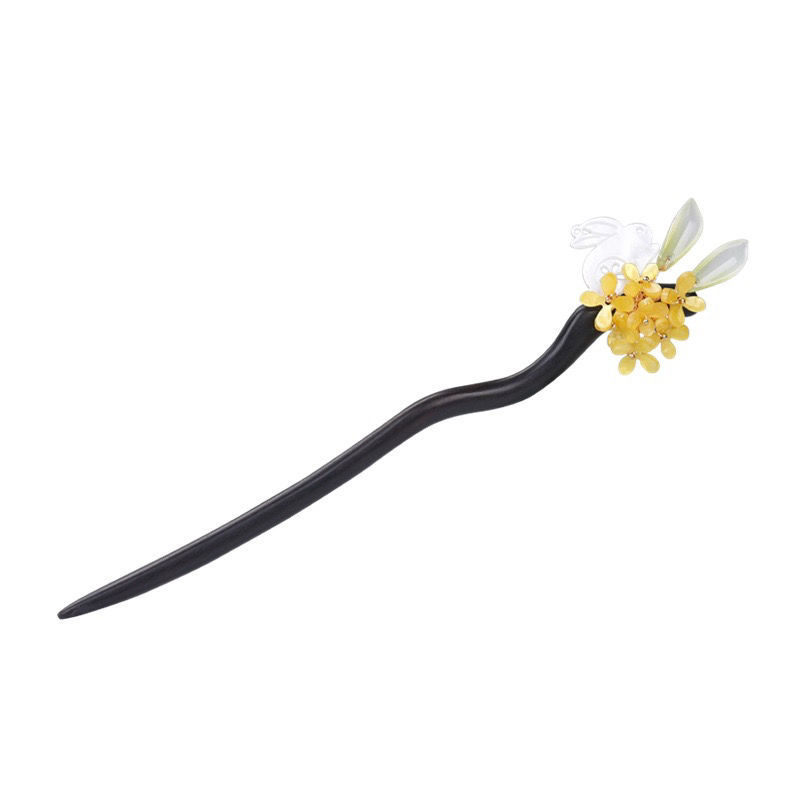 Zhao Liying Same Style Hairpin Osmanthus Jade Hare Ancient Style Ebony Hairpin Daily Updo New Chinese Style Hairpin High-Grade Hair Accessories