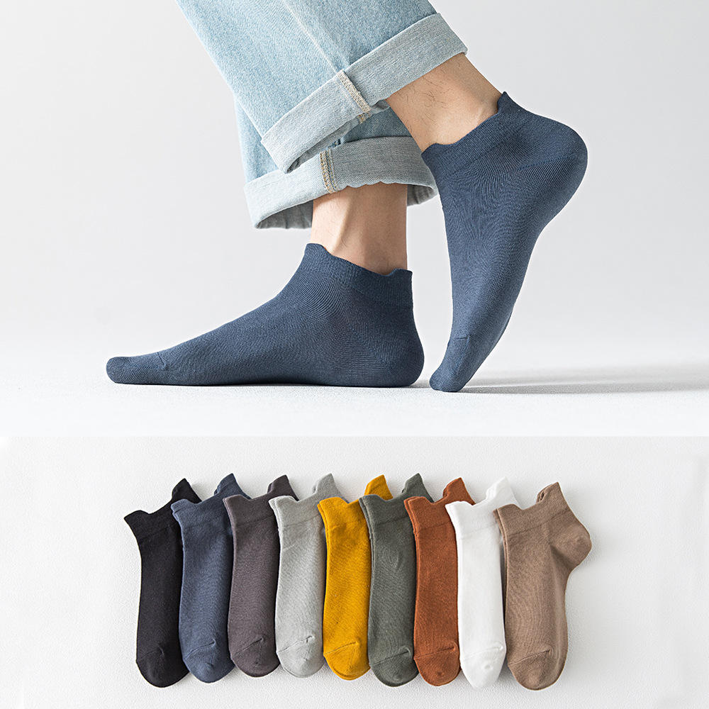 袜子男士夏款短袜全棉男袜防臭吸汗透气提跟纯棉薄款短筒低筒船袜