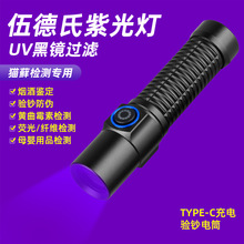 跨境新品365nm紫光手电筒UV紫外线鉴定烟酒玉石钱币荧光剂检测灯