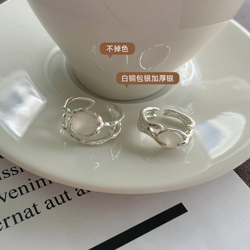 Moonstone Ring Female Silver Ring Ins Style High Sense Internet Celebrity Niche 925 Sterling Silver Ring Does Not Fade