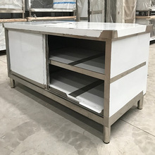304不锈钢拉门工作台餐饮切菜台双层打荷台不锈钢储物移门料理台