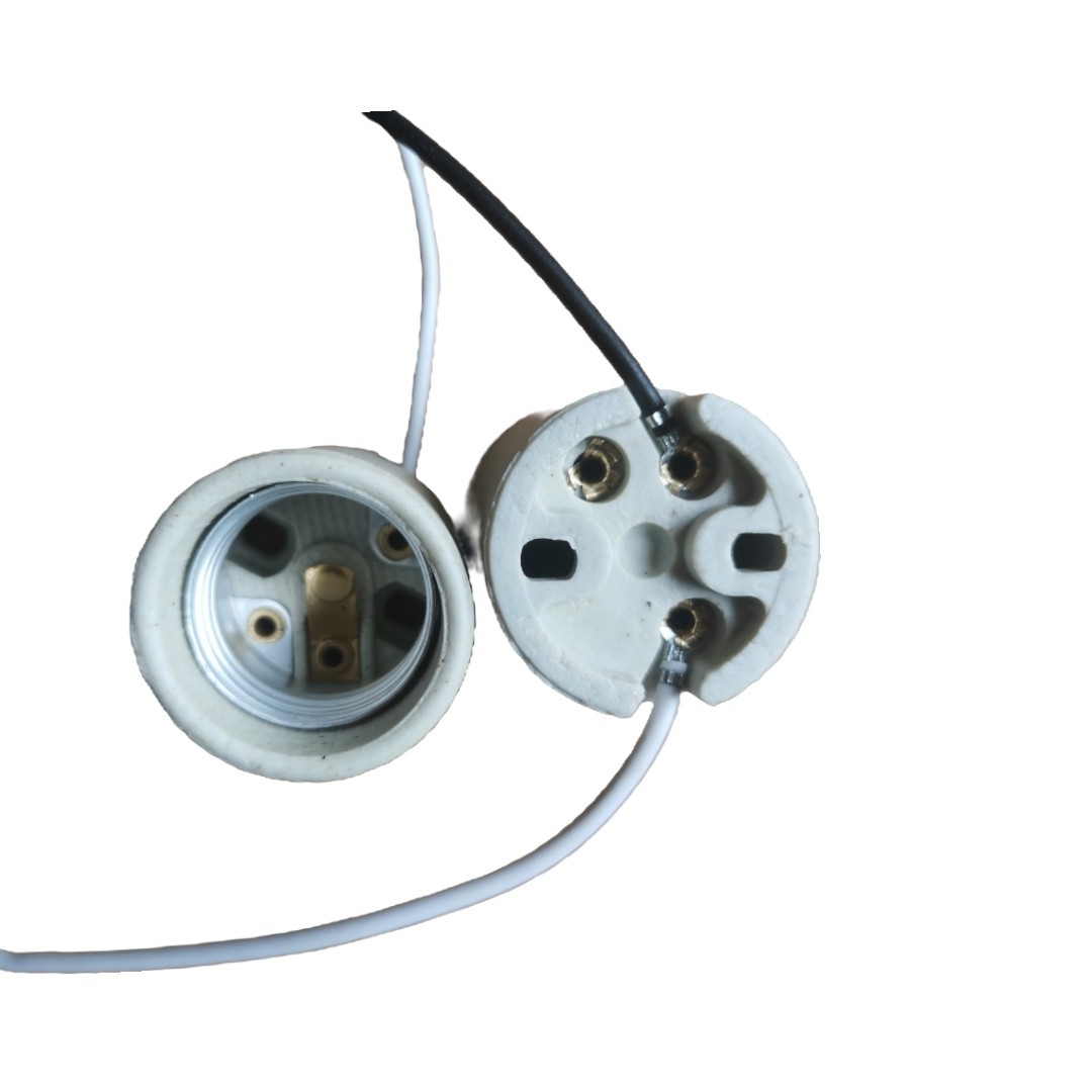 厂家供应e26陶瓷灯头带线直筒陶瓷螺口灯头e26磁灯头节能灯泡底座