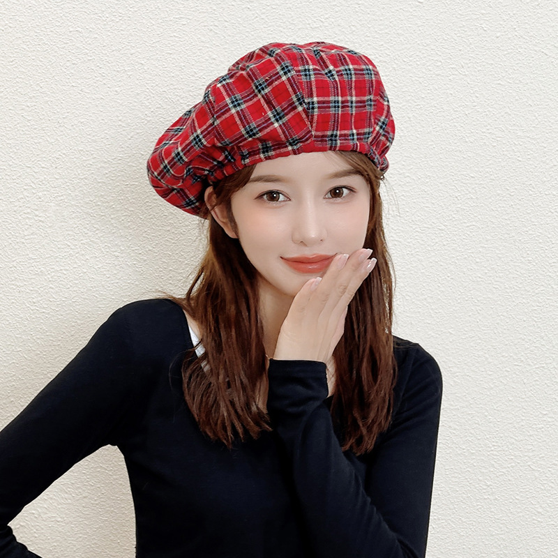 羊羔绒帽子女士秋冬季拼接八角帽韩版纯色保暖休闲百搭画家帽-报价
