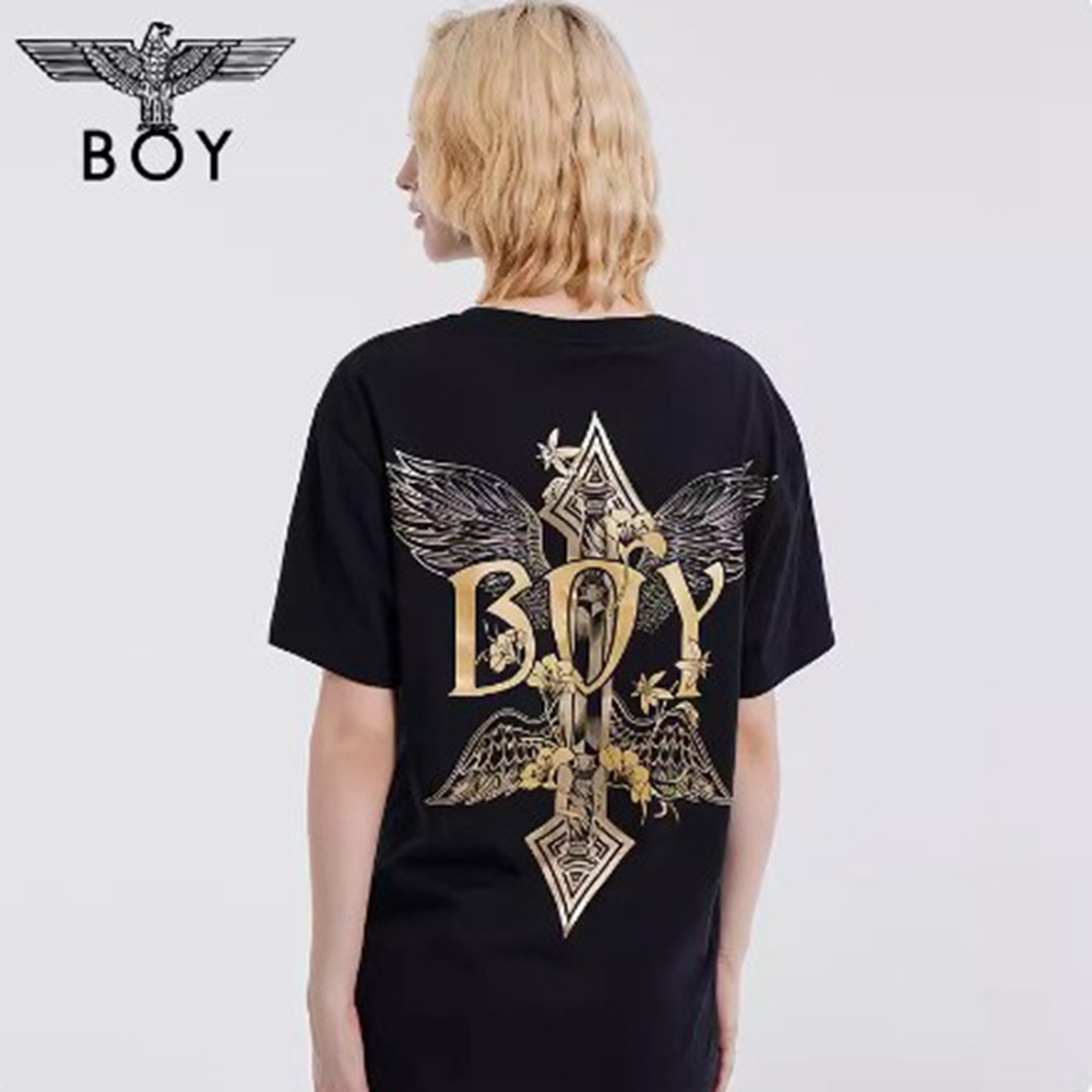 24潮牌boy短袖夏季新款烫金老鹰翅膀男女情侣款圆领宽松短袖t恤衫