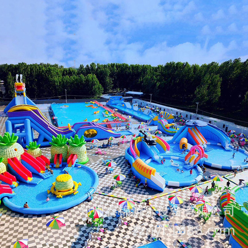 夏天人气水上乐园充气龙头滑梯水池冲关游乐园规划儿童戏水玩具