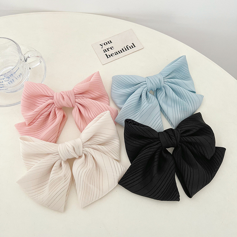 New Fabric Craft Big Bow Hairpin Girl's High Ponytail Spring Clip Mori Headwear Word Clip Korean Hair Accessories