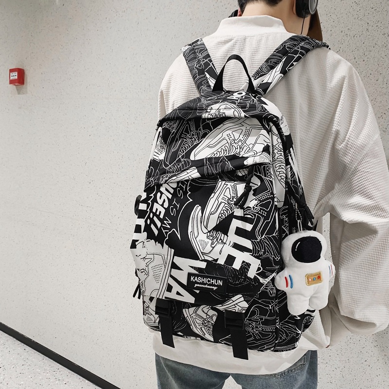 Schoolbag Female Junior High School Student High School Student 2022 New Boys College Student Ins Trendy Cool Graffiti Backpack Backpack