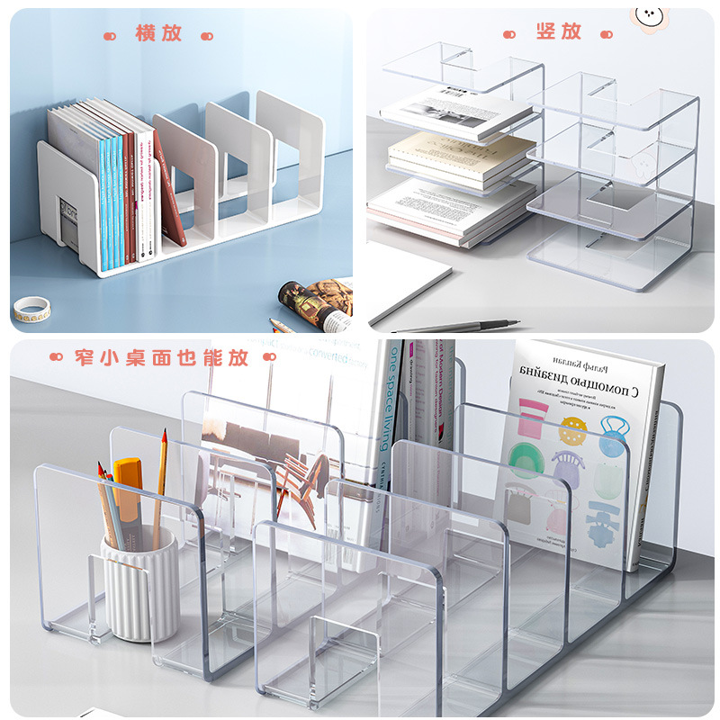 Desktop Book Stand Acrylic Material Morandi Transparent Student Book Storage Rack Office Stationery Bookshelf Wholesale