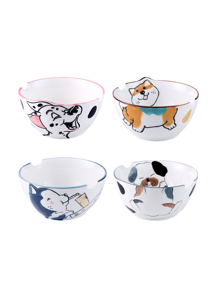 Cartoon Cute Dog Noodle Bowl 7-Inch Noodle Bowl Ceramic Bowl Instagram Mesh Red Creative Dog Bowl Cute Girl Heart Household Tableware