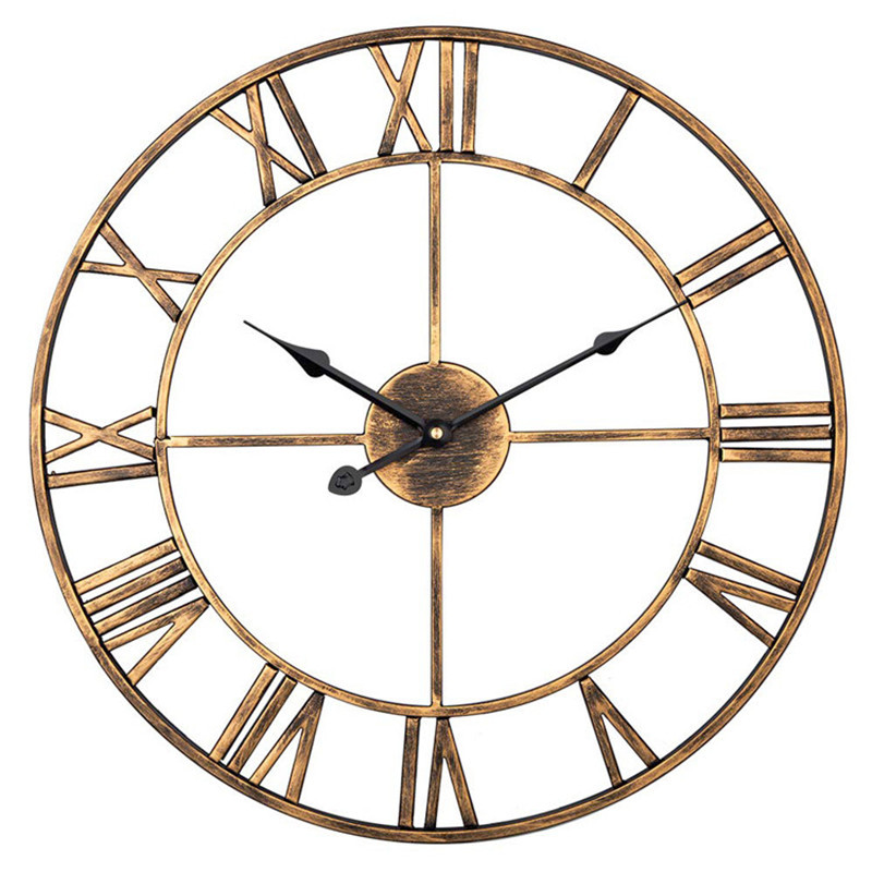 Cross-Border Household Retro Living Room Iron Wall Clock Nordic Decoration Clock round Roman Mute Clock Factory Wholesale