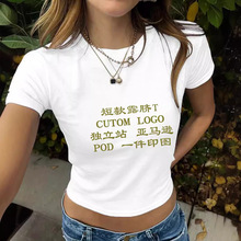 亚马逊爆款欧美夏圆领短款T恤可爱风印花Y2Kt恤一件定制图案LOGO