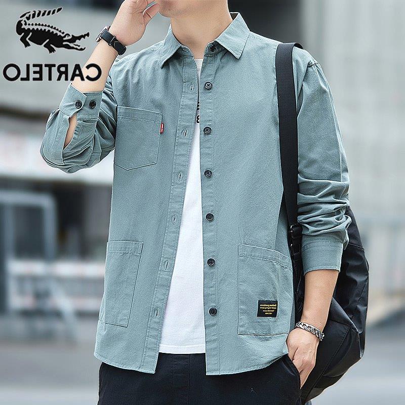 卡帝乐鳄鱼棉衬衫七分长袖休闲卡其色日系网红衬衣男-阿里巴巴