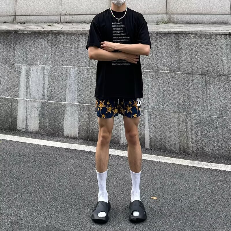 美式夏季训练运动短裤男式欧美宽松篮球足球短裤全身印休闲中裤子