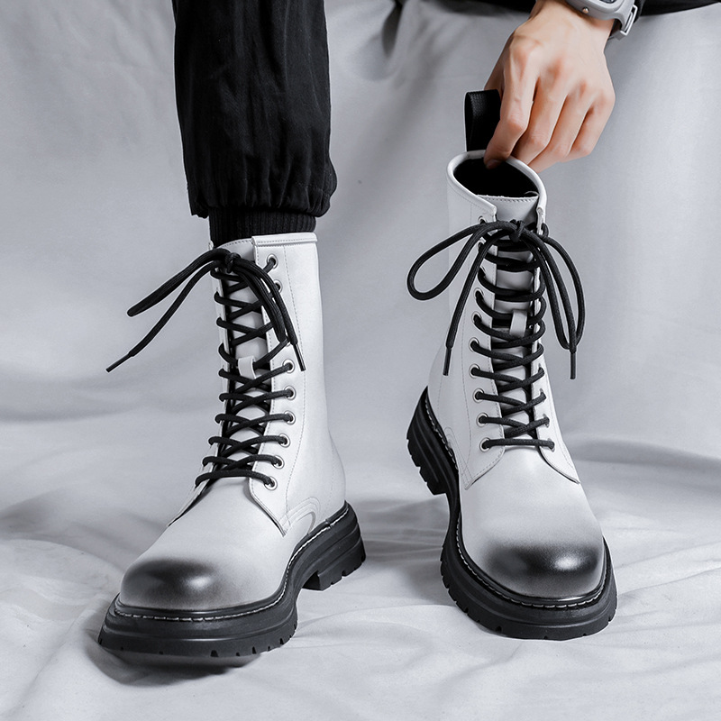 冬季高筒长靴系带超长男士高帮加绒马丁靴骑马黑色男马靴3544-r