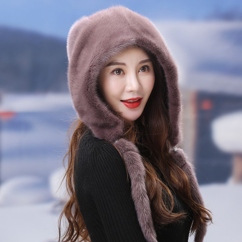 冬季新款保暖水貂帽子女整貂皮滑雪帽冬天水貂毛护耳皮草女帽