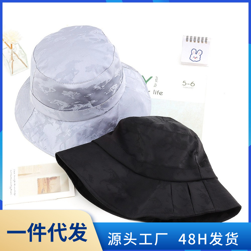 autumn fashion hat women‘s korean-style nylon satin bucket hat outdoor sunshade sun protection hat big head circumference bucket hat