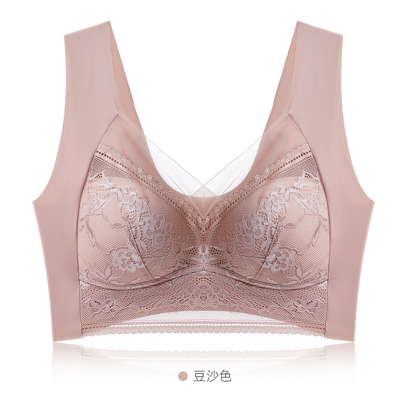 One-Piece Lace Fixed Cup Back Shaping Safety Wireless Bra plus-Sized Lace Princess Wrapped Chest Women's Tube Top