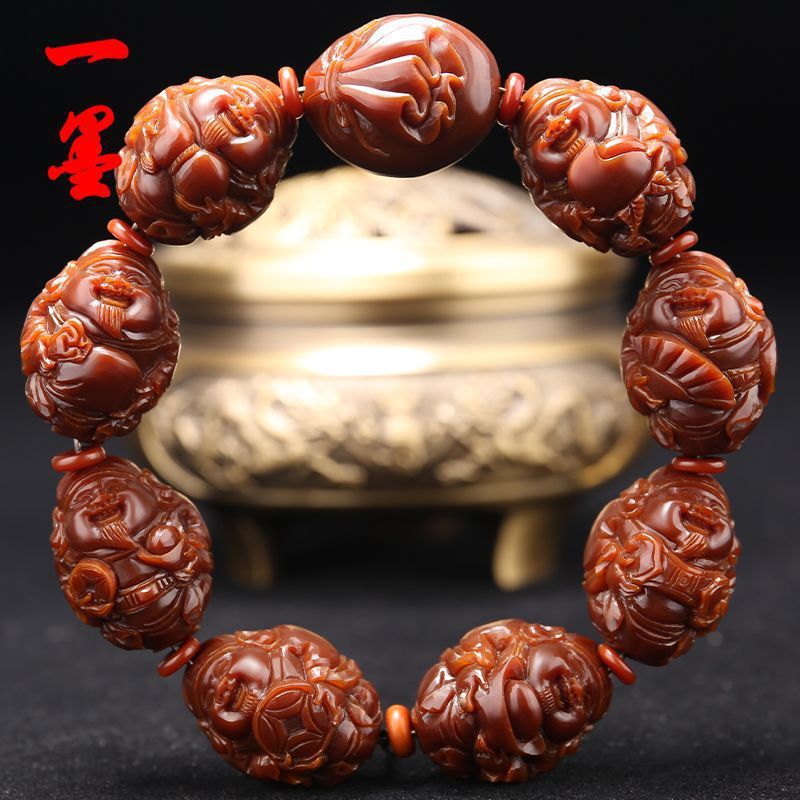 玉化橄榄核雕刻八大财神手串橄榄胡佛珠手链男女文玩机刷包浆手工