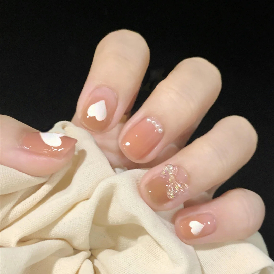 美甲贴片假指甲贴蝴蝶珍珠爱心穿戴甲短款指甲贴美甲片成品甲片贴