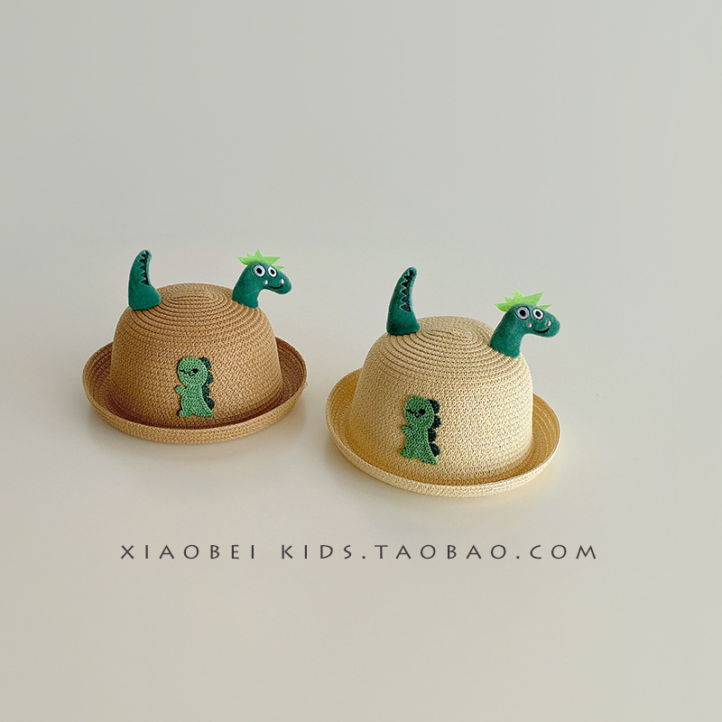 Children's Straw Hat Boys Sun Protection Hat Dinosaur Summer Girl's Sunhat Baby Hat Infant Sun Hat Spring and Autumn