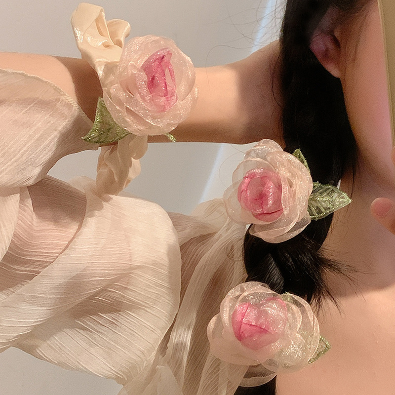 French Retro Good-looking Super Fairy Gentle Rose Large Intestine Hair Band New Cute Sweet Flowers Hairpin Hair Rope