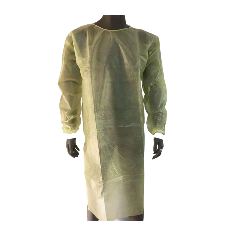 现货黄色pppe无纺布淋膜针织袖口膜隔离衣价格便宜45gm2防护服