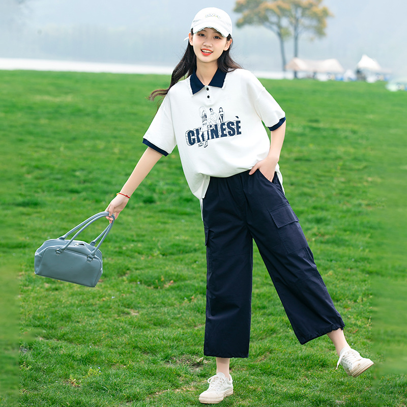 23208初中学生短袖少女T恤夏季polo领高中女生夏装上衣女大童可爱