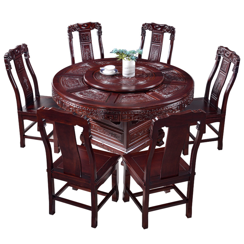 红木餐桌圆桌酸枝雕花家用纯实木仿古饭桌中式明清古典花梨木家具