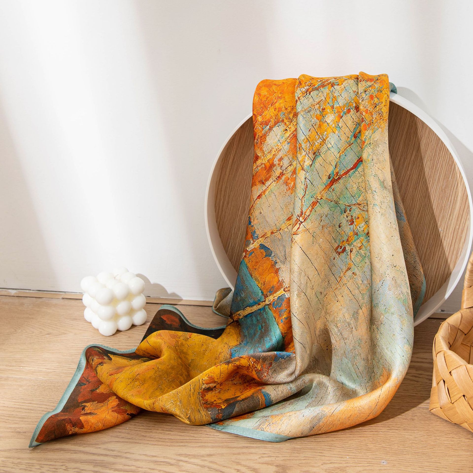 2024新款桑蚕丝真丝围巾金色秋天复古时尚丝巾送老人礼物60-80岁