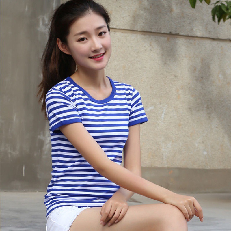 海魂衫夏季男女短袖t恤宽松大码款条纹圆领海军衫男女款t恤打底衫