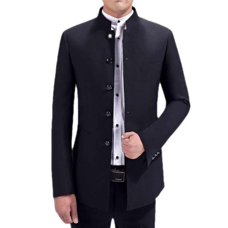 中山装男青年套装时尚修身婚礼中老年立领西装唐装中国风礼服套装