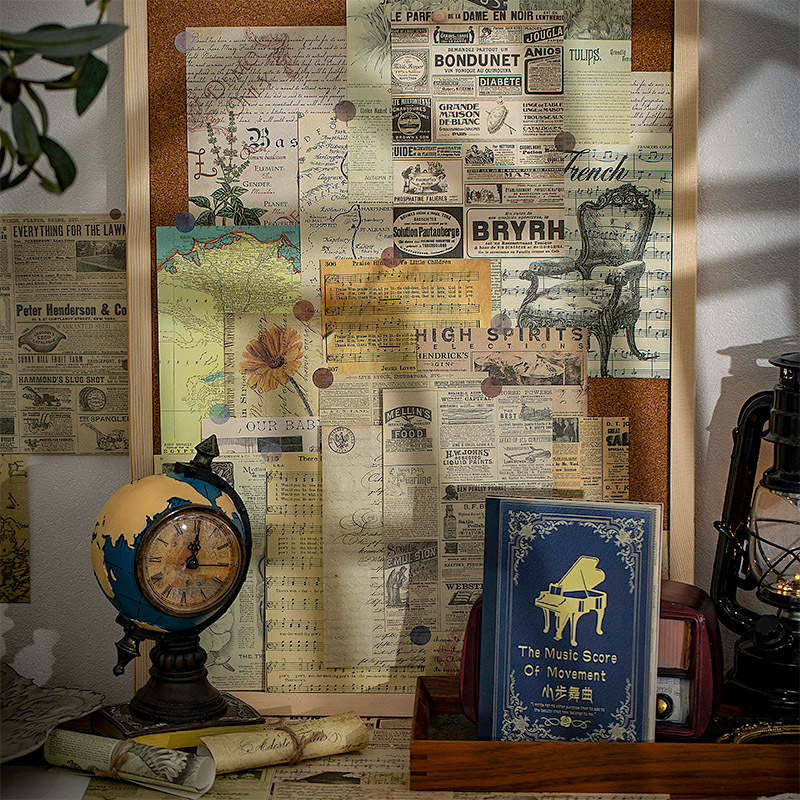 语闲 浪漫地带素材本 复古报纸地图文艺手帐拼贴打底纸30张入 6款