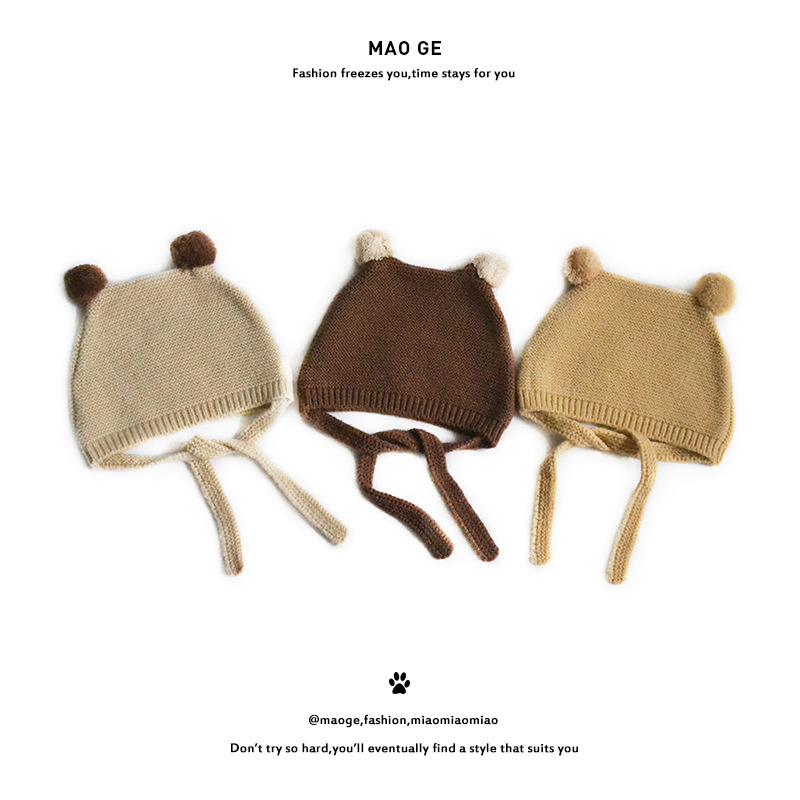 Chengwen Children Hat Knitted Hat Baby Cute Ball Hat Boys and Girls Fashion Winter Lace-up Wool Hat