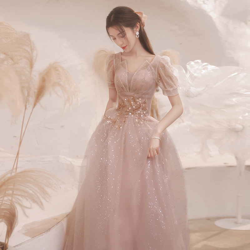 宴会晚礼服2022新款夏季气质v领生日主持人设计感轻纱年会晚礼服