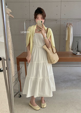 THE LEMON柠檬绿茶法式度假风温柔吊带连衣裙夏气质性感收腰长裙
