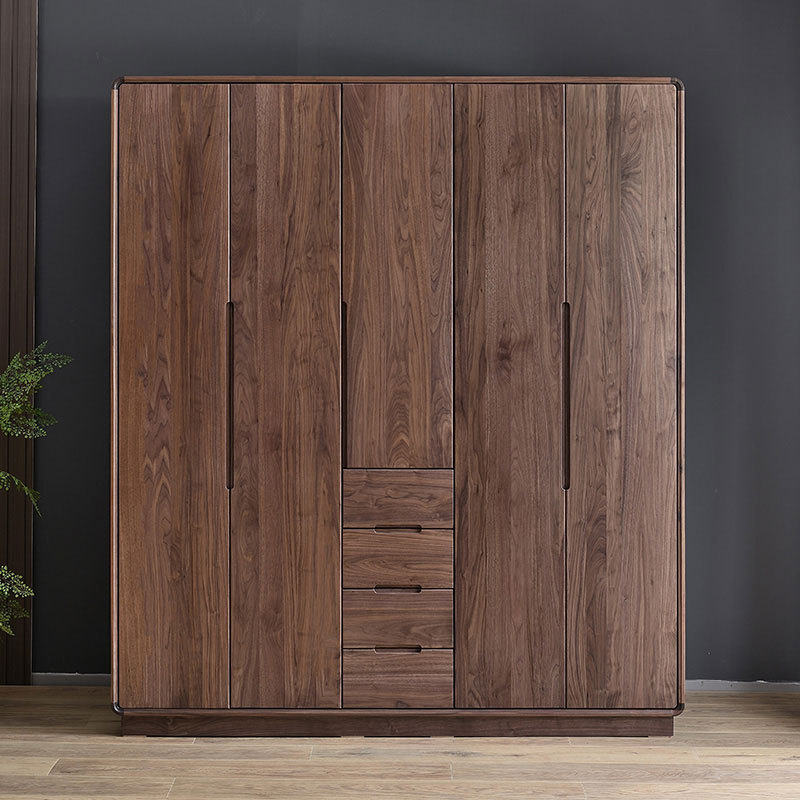 北欧简约实木黑胡桃木衣柜家用卧室现代简约日式樱桃木落地衣橱柜