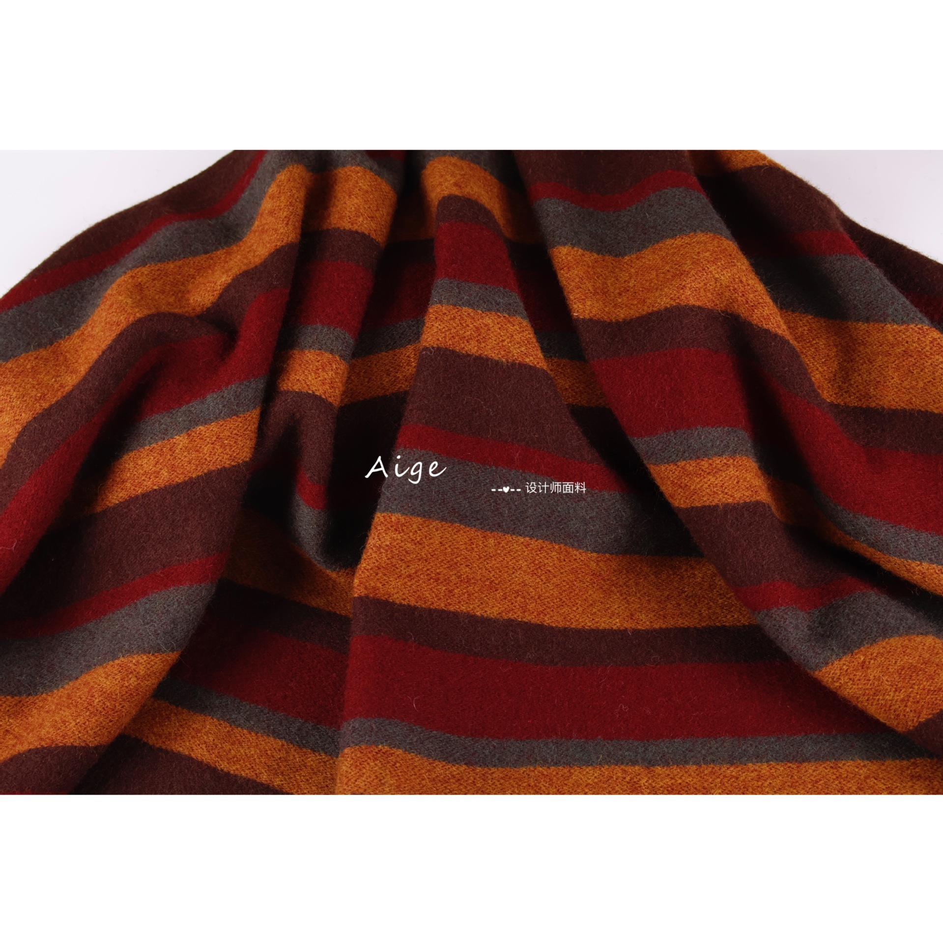 美拉德 复古红棕色横条纹纯羊毛毛呢毛料面料秋冬大衣外套布料diy