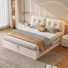 奶油风气动高箱储物床现代简约1.8米主卧婚床1.5米小户型双人收纳