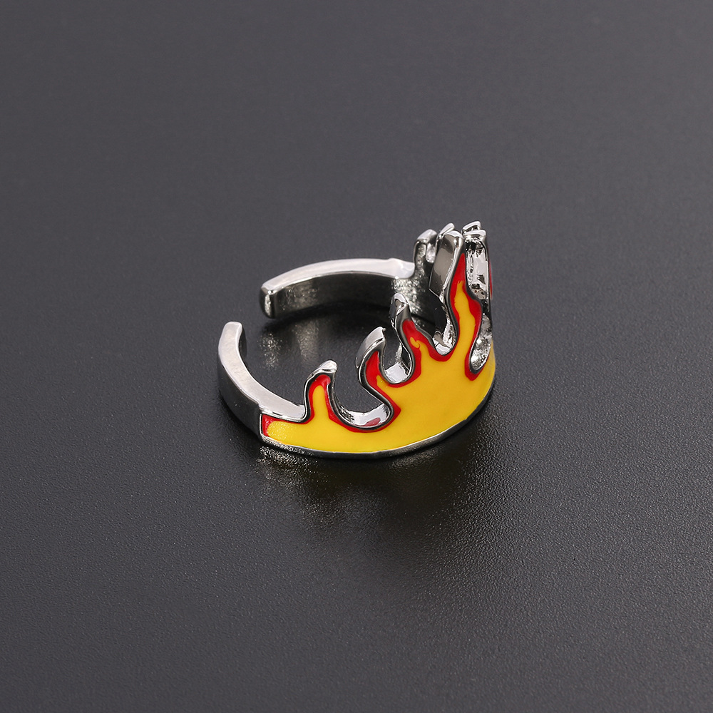 外贸创意火焰戒指个性潮人嘻哈风指环欧美时尚合金开口可调节戒指
